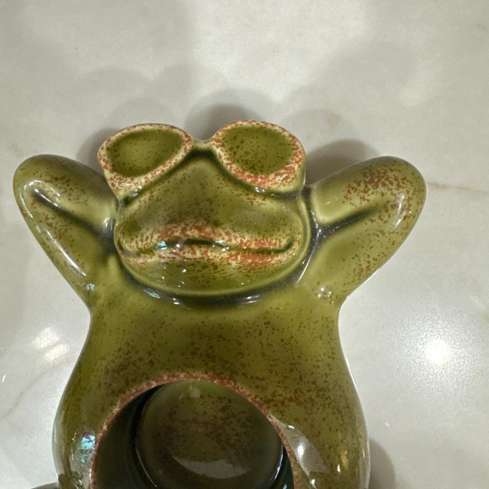 Party Lite Ceramic Frogs Tea Lite  Candle‎ Holder Set Green Vintage - Picture 3 of 10
